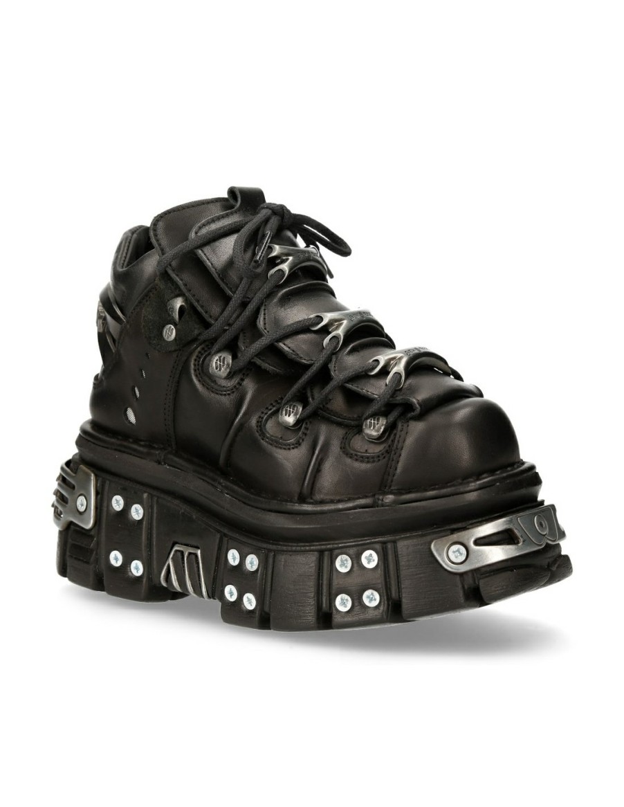 Donna New Rock | Ankle Boot Black Tower With Laces M-106-S70