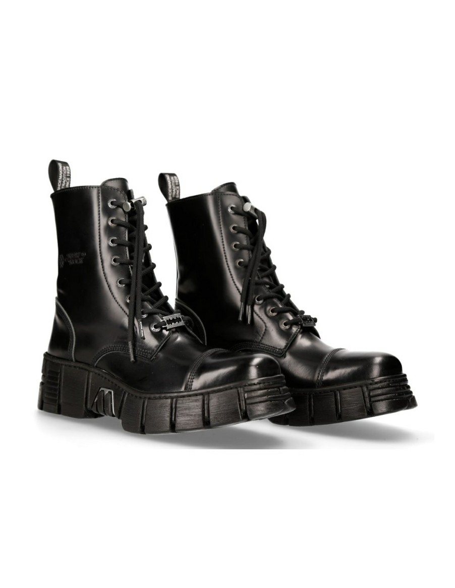 Donna New Rock | Boot Black Tower With Laces M-Wall126N-C1