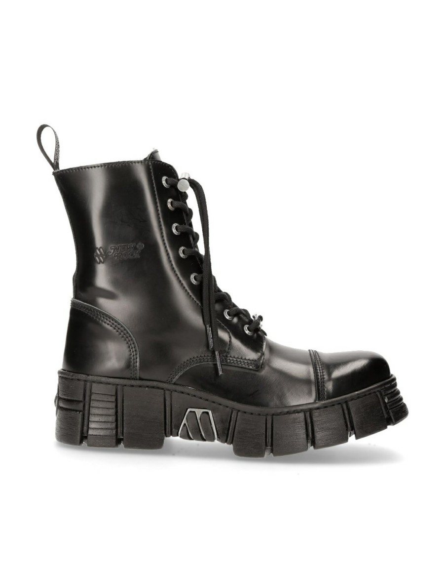 Donna New Rock | Boot Black Tower With Laces M-Wall126N-C1