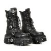 Donna New Rock | Ankle Boot Black Imperfect With Laces M-Tank002-C1