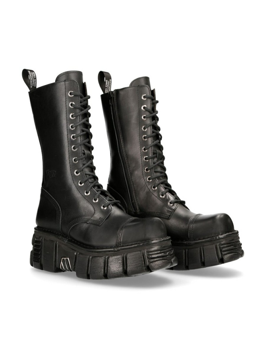 Donna New Rock | Boot Black Tower With Laces M-Mili211-C14