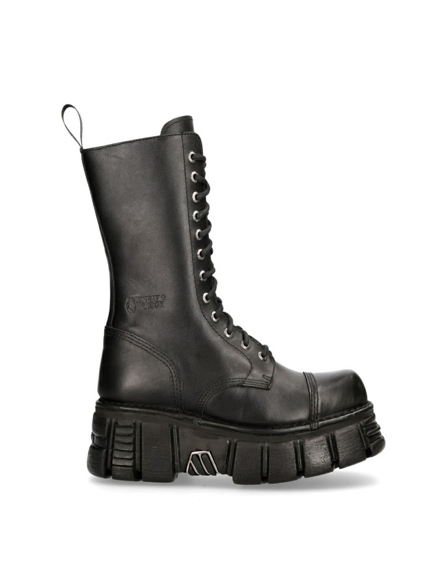 Donna New Rock | Boot Black Tower With Laces M-Mili211-C14