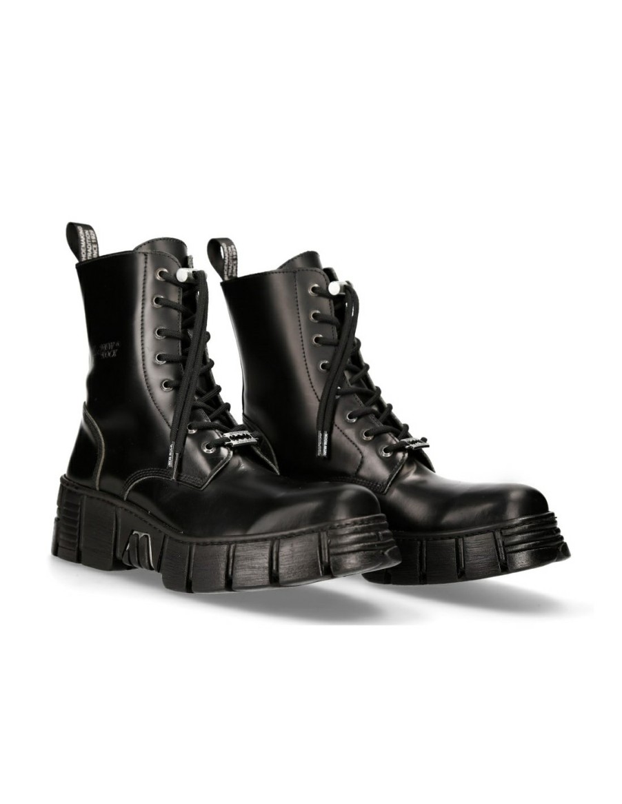 Donna New Rock | Boot Black Tower With Laces M-Wall026N-C5