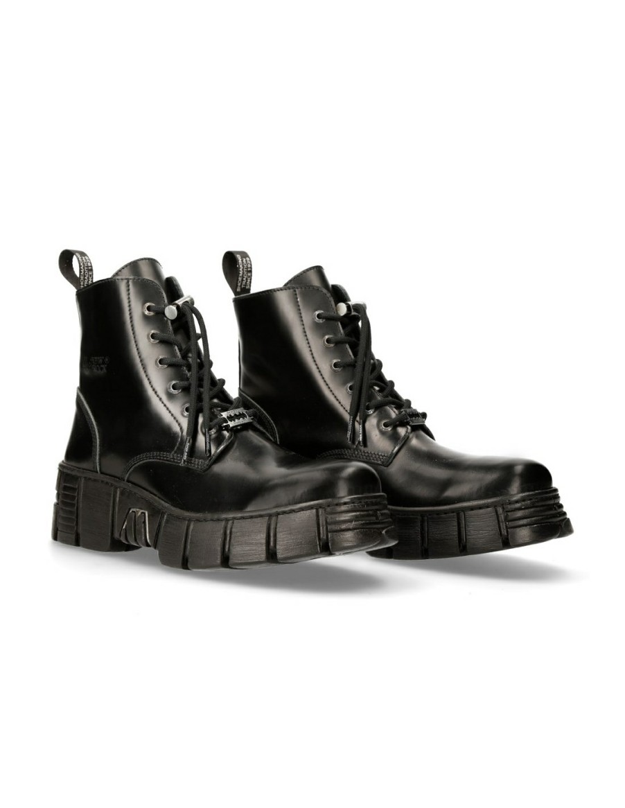 Donna New Rock | Ankle Boot Black Tower With Laces M-Wall025N-C3