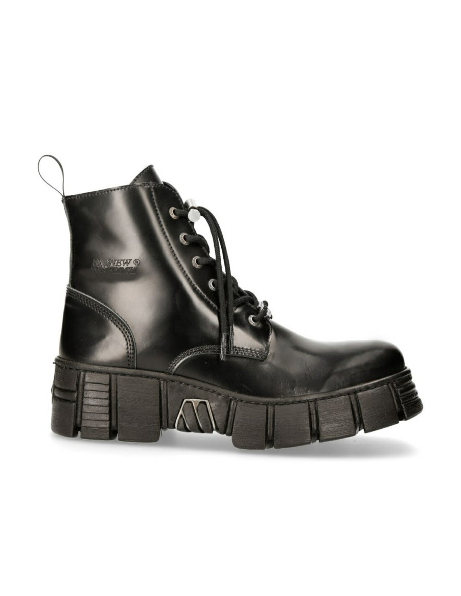 Donna New Rock | Ankle Boot Black Tower With Laces M-Wall025N-C3