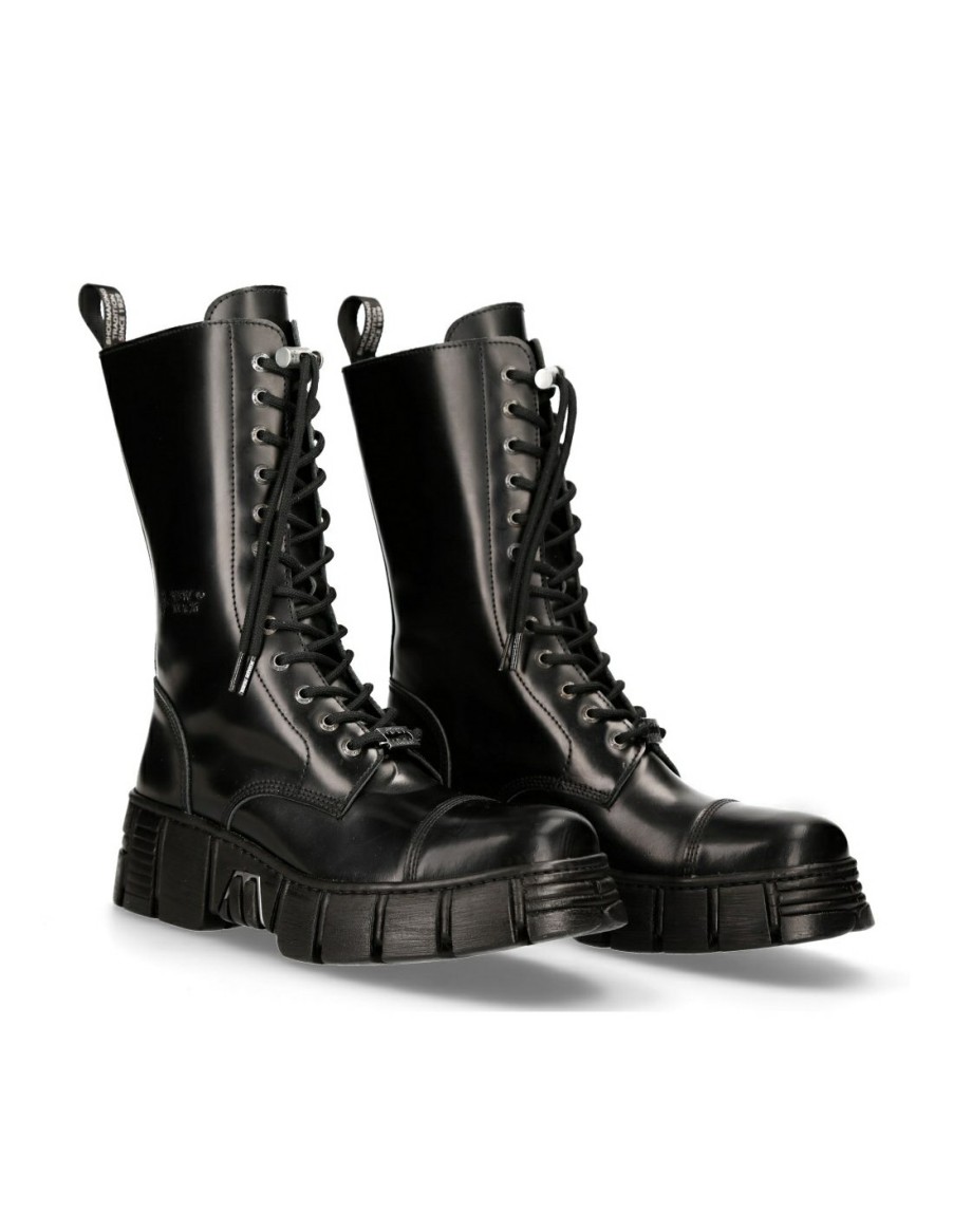 Donna New Rock | Boot Black Tower With Laces M-Wall127N-C1