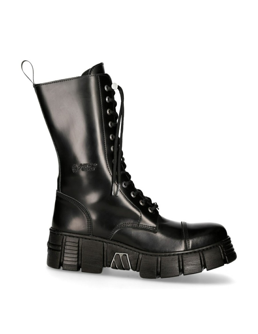 Donna New Rock | Boot Black Tower With Laces M-Wall127N-C1